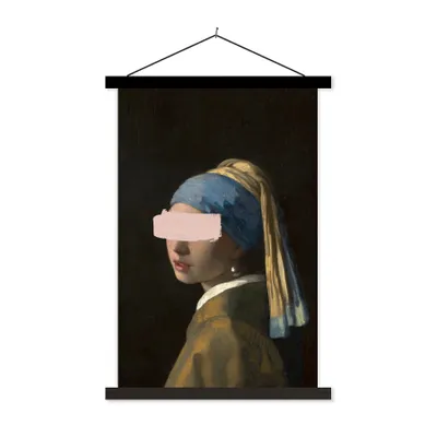 Produktbild von MuchoWow® Textilposter Mädchen mit Perlenohrring - Johannes Vermeer - Pastell 60x90 cm mit schwarzem Rahmen - Poster Wohnzimmer