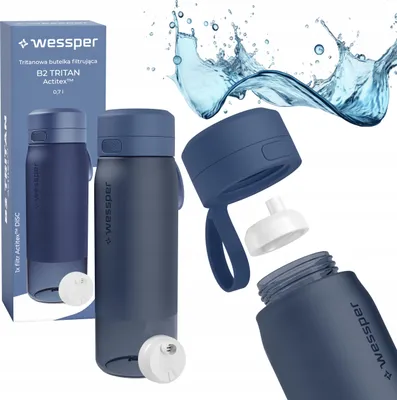 Produktbild von Wessper Wasserflasche 700ml, Silikonhülse Wasserfilterkappe BPA frei, blau