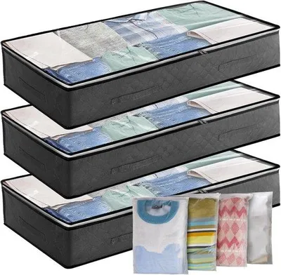Obrázok produktu pre Úložný box pod posteľ 90 l, balenie po 3 ks, PVC, veľký, na oblečenie a posteľnú bielizeň