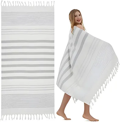 Produktbild von PolkaHome® Weiches Hamamtuch – Leicht, saugfähig und schnell trocknend, 75x150 cm, Grau