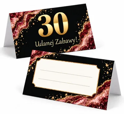 Zdjęcie produktu dla Winietki na Stół na 30 Urodziny Bordowy Agat Złoto - 6 szt