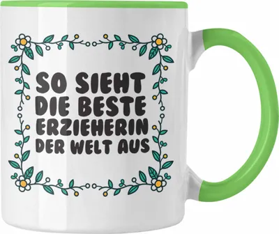 Produktbild von Trendation - Erzieherin Tasse Geschenk Herz Geschenke Abschiedsgeschenk mit Spruch Kaffeetasse für Erzieherin (Grün)