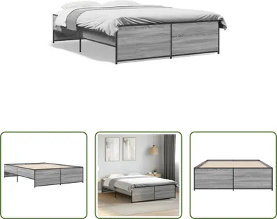 Produktbild von The Living Store Bettgestell Grau Sonoma 135x190 cm Holzwerkstoff und Metall