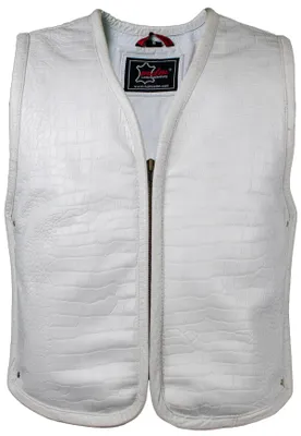Produktbild von Herren Lederweste im Krokodil Stil in Weiß aus Echtem Rindsleder Biker Kutte(2XL)