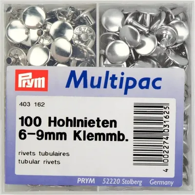 Hohlnieten, Messing, silber, 6-9 mm, 100 Stück
