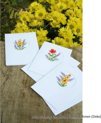 Produktbild von Vervaco Grußkarten Stickset "Blumen und Lavendel" 3er Set, Zählmuster