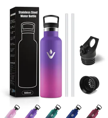 Productafbeelding van RVS Thermosfles 500ml met Rietje en Deksels, Geschikt voor Kohlensäure