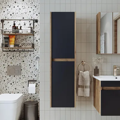Produktbild von Roomart ATLANTIC-100 Badmöbel Spiegelschrank 35 cm breit, Anthrazit-Eiche