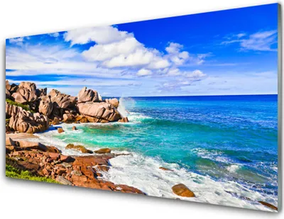 Produktbild von Acrylglasbilder 100x50 Wandbild Druck Strand Felsen Meer Landschaft