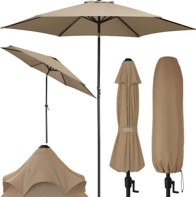 Image de KINGSLEEVE® Parasol inclinable Ø 300cm taupe Parasol en aluminium avec manivelle Protection UV50+ Pare-soleil jardin