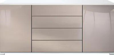 Produktbild von Vladon Sideboard Faro V2 - Kommode mit 2 Türen & 4 Schubladen, Schrank mit LED Lichtleiste, Weiß matt / Sandgrau Hochglanz (166,5 x 75,5 x 35)