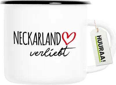 Produktbild von Huuraa Emaille Tasse Neckarland verliebt 300ml Vintage Campingbecher Geschenkidee