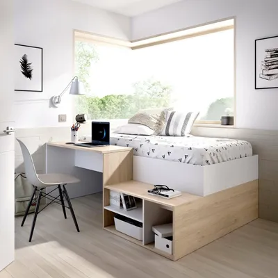 Immagine prodotto di Dmora Composizione Camera da Letto Argh 133.8x195.2x72.7h cm Bianco Rovere, Reversibile Dimensione Materasso 190x91 cm