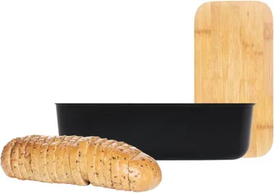Produktbild von Aufbewahrungsbox mit Bambus-Schneidebrett für Brot, Brötchen & Gebäck