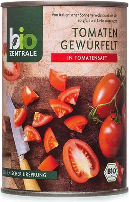 Immagine prodotto di Pomodori a cubetti Biozentrale succosi in scatola confezione da 6 (6 x 400g)
