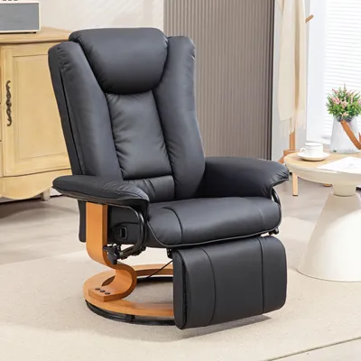 Image de Fauteuil relax avec fonction d'inclinaison, fauteuil TV pivotant à 360°, fauteuil inclinable en similicuir, noir | Inclinable à 135° | 78 x 88 x 103 cm | jusqu'à 150 kg