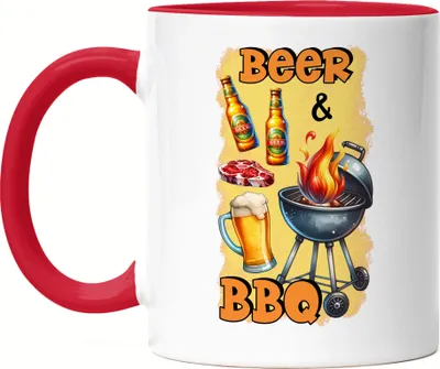 Produktbild von Beer & BBQ Grillen Bier lustiges Grill Spruch Tasse Rot