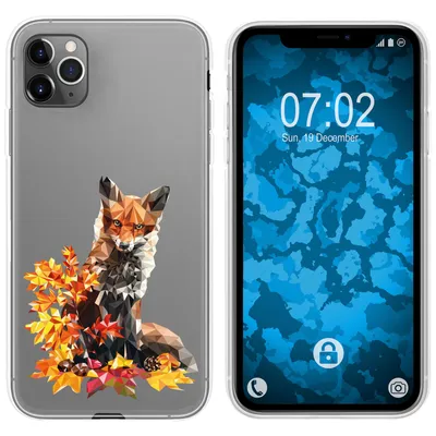A collage showing the front and back of a phone case with a fox design, and the phone's lock screen.