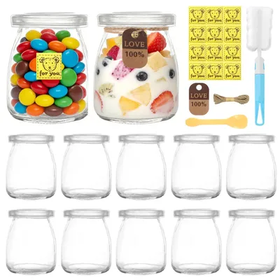 Produktbild von Solidchoice – Set mit 12 wiederverwendbaren Glasbehältern für Desserts mit Deckel, 200 ml