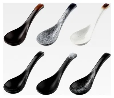 Produktbild von 6 Stück Ramenlöffel Asiatische Suppenlöffel Retro Keramiklöffel für Wonton, Miso, Ramen, Udon