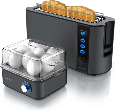 Produktbild von Arendo Frühstücks-Set, Eierkocher EIGHTCOOK, 2-Scheiben Langschlitz Toaster, Grau