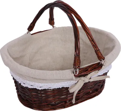 Image de Panier en osier tressé, 2 compartiments brun naturel petit, pour pique-nique & festivals, polyvalent & portable