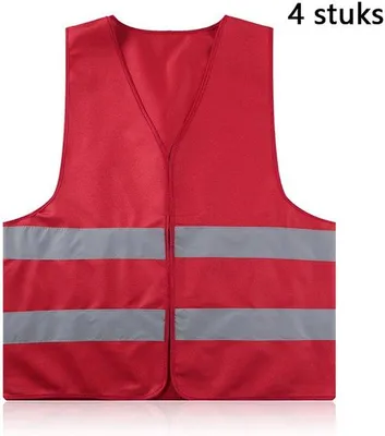 Image de Lot de 4 gilets de sécurité rouges - Lot familial de gilets de sécurité - Gilet de sécurité