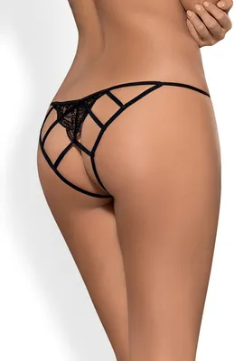 Produktbild von OBSESSIVE Miamor Crotchless Höschen offener Boden Schwarz S/M
