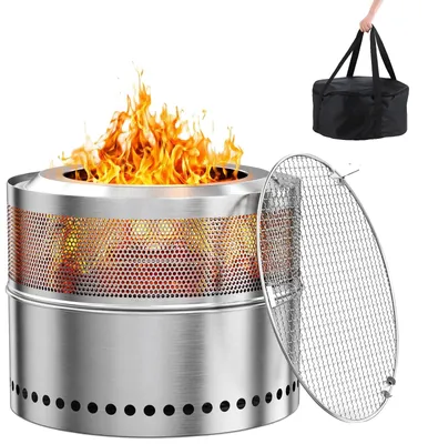Productafbeelding van Vuurkorf, rookvrij ontwerp, draagbaar met grillrooster, zilver