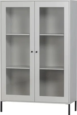 Produktbild von WOOOD xam Vitrine Wolkengrau - Hängschrank mit Glästuren aus Kiefer Holz 155x100x40 cm