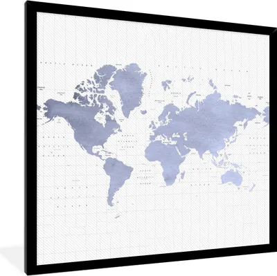 Produktbild von MuchoWow® MuchoWow® Gerahmtes Poster Weltkarte - Blau - Aquarell 40x40 cm - Poster mit zchwarzem Bilderrahmen - Mit Rahmen - Wanddekoration Schlafzimmer