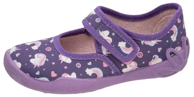 Produktbild von Fischer Markenschuh Mädchen-Klett-Hausschuh-Ballerina mit Einhorn-Motiven