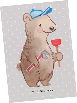 Produktbild von Mr. & Mrs. Panda Ansichtskarte Klempner Herz - Grau Pastell - Geschenk, Handwerker, einzelkarte, Ansichtskarten, Postkarte, Postkarten, spruchkarte, Installateur, Meister