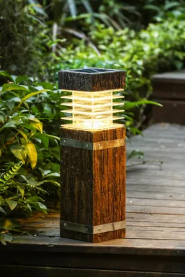 Obrázok produktu pre Solárne svetlo Drevený vzhľad Zásuvkové svetlo 43,5 x 12 cm Záhradná lampa Cestné svetlo