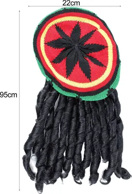 Produktbild von Halloween-Hut, jamaikanische Wolle, Strickmütze, schwarze Dreadlocks-Perücke, Fake-Zopf-Perücke, Baskenmütze, Ethno-Stil, Reggae-Hut