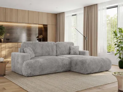 Produktbild von MKS MEBLE Ecksofa OVO mit Schlaffunktion und Bettkasten, Hellgrau Cord, L-form Couch, 4-Sitzer Ecksofa, 271x195x95 cm - Rechts Seite