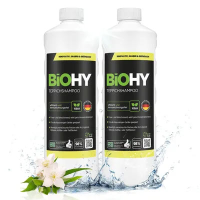 Produktbild von BiOHY Teppichshampoo + Dosierer, Teppichshampoo Konzentrat, Teppichreiniger, 2 x 1 l