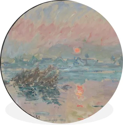Produktbild von MuchoWow® Aluminium Wandkreis Sonnenuntergang an der Seine bei Lavacourt - Claude Monet Ø 60 cm Wanddeko Modern Wohnzimmer - Wand Kreis - Wandbild - Schlafzimmer - Aluminium Bild - Kinderzimmer - Wohnzimmer Dekoration - Wandschmuck