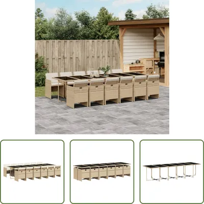 Produktbild von The Living Store 13-tlg. Garten-Essgruppe mit Kissen Beige Poly Rattan