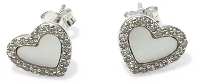 Imagen del producto de Pendientes de plata con forma de corazón para mujer, con incrustaciones de nácar y circonita, modelo BIPE084
