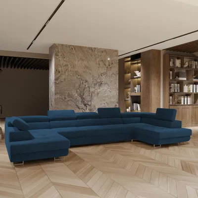 Produktbild von Masseno Ecksofa ISOLANO mit Schlaffunktion U-Form, Sofa mit Bettkasten, Wohnzimmersofa, Couch, Soffa, Bettsofa, Couchgarnitur- Blau, MONOLITH 77