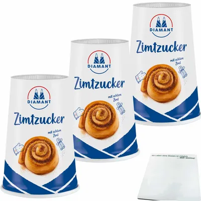 Produktbild von Diamant Zimtzucker mit echtem Zimt 3er Pack (3x200g Streuer) + usy Block
