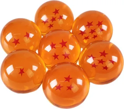 Produktbild von Dragon Balls komplettes Set für Sammler in Geschenkbox mit allen 7 Kugeln aus Kunst-Glas, Orange mit 3D Sternen, 4cm