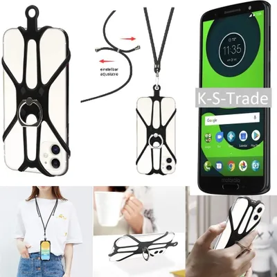 Produktbild von K-S-Trade 3in1 Handykette Handyband Handykordel Halsband Smartphone-Ring Handy-Ring kompatibel mit Motorola Moto G6 Fingerhalterung Handyring