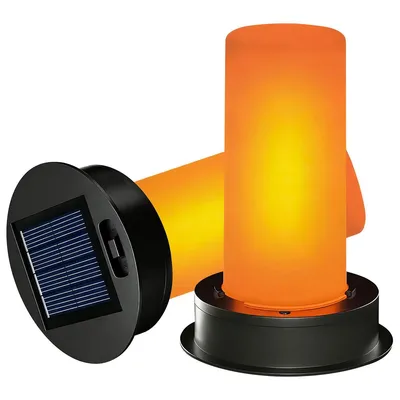 Produktbild von 2er Set Solar-Flammenlicht, 8,5 cm Kerzenröhre mit flackernder Flammenkappe, wasserdicht, LED, Garten, Terrasse, Outdoor-Dekoration