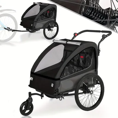 Produktbild von Kinderfahrradanhänger – Fahrradanhänger – Joggingwagen – Kinderwagen – 2-in-1-Funktion: Fahrradanhänger und Jogger – 5-Punkt-Gurt