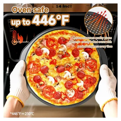 Produktbild von 2 Stück Pizzablech Rund 33 cm, Perforiertes Backblech mit Antihaftbeschichtung Kohlenstoffstahl für Ofen und Grill, Ideal für Pizza, Flammkuchen und Kuchen