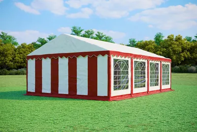 Image de Tente de réception 5x8 mètres, PVC PREMIUM, 500 g/m² - Rouge et blanc + CADEAU