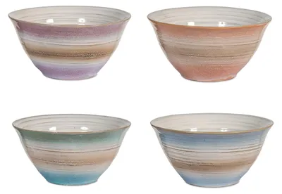 Produktbild von H&H – Set mit 4 Schüsseln aus Java-Steinzeug, verschiedene Farben, 14 cm