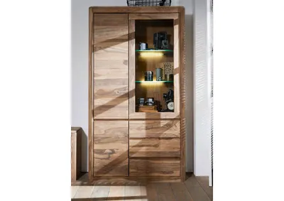 Produktbild von MASSIVMOEBEL24 Vitrine Sheesham 109x40x202 rot-braun gebeizt TORONTO #111